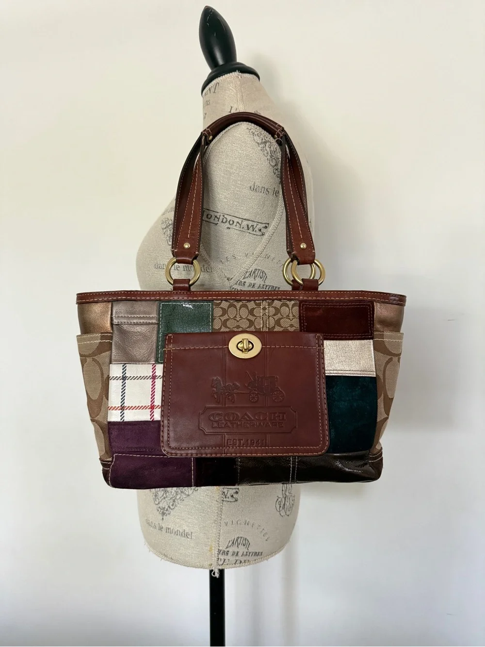 Vintage Coach Holiday Patchwork Gallery Tote 11358 Y2K